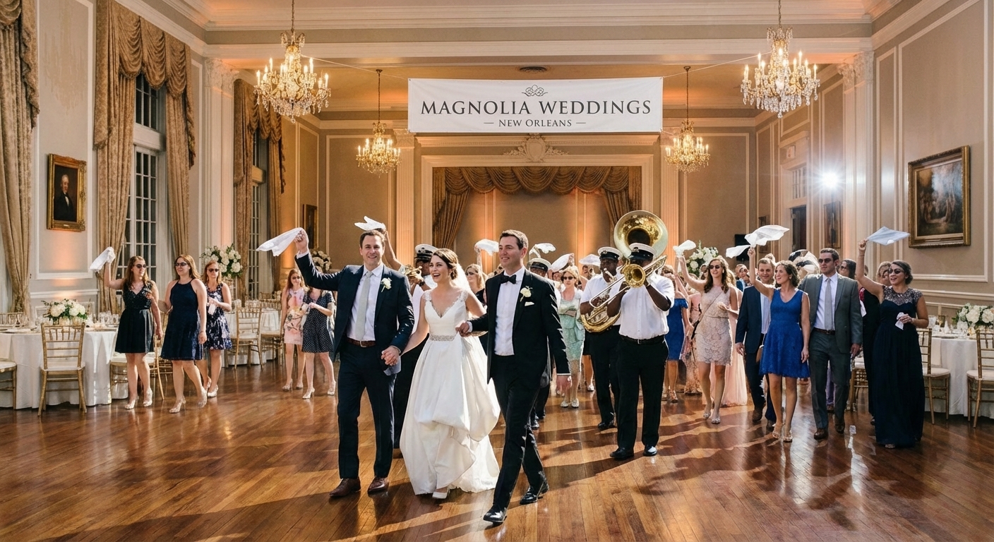 Wedding weekend celebration in New Orleans with jazz, food, and local traditions